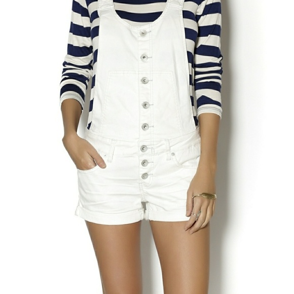 Free People Denim - Free People White Overall Shorts Button Front